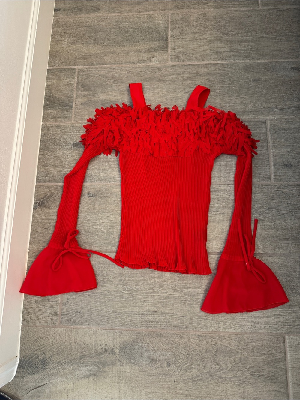 Carrie Allen Red Off-Shoulder Ruffle Blouse - Picture 2 of 8